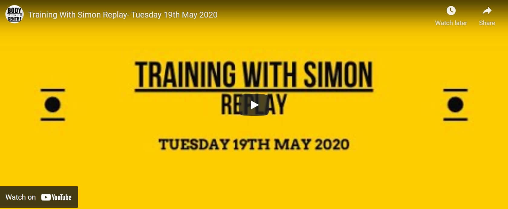 Training with Simon replay from tues 19th May 2020